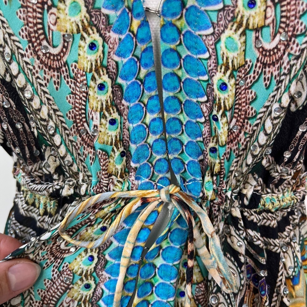 Bejeweled Tropical Maxi Dress Hi-Low Resort Cruise Love Island Boho Vaca Cruise - Picture 7 of 16